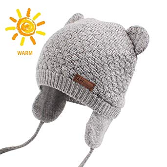 BAVST Baby Beanie Hat for Winter with Earfalp Cute Bear Kids Toddler Girls Boys Warm Knit Cap 0-2Years