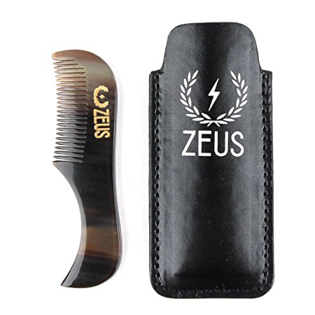 Zeus Natural Horn Mustache Comb in Leather Sheath - 76mm - Real Natural Horn Moustache Comb for Men!