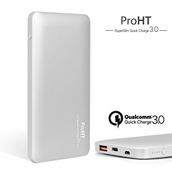 10000mAh Qualcomm Quick Charge 3.0 Slim Power Bank(03245A)/w Type-C/USB-A to Micro,QC 3.0 Input&Output Power Charger for Macbook/ Tablets,Samsung,iPhone 7//6/5 and Android Phones,A-alloy,Silver.ProHT