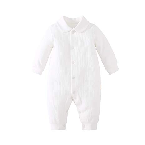 pureborn Baby Long Sleeve Cotton Jumpsuit Newborn Collar Coverall Sleep and Play