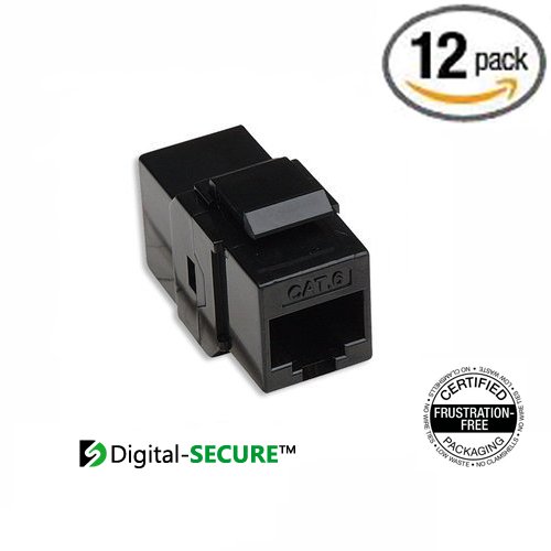 RJ45 Keystone Coupler (Black, Box of 12) Digital-SECURE® for Ethernet Cat 6/5e/5 cables RJ45F/RJ45F - RJ11 compatible