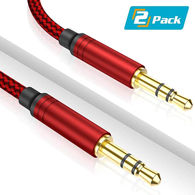 Fisiy AUX Cable, [2-Pack/4ft, Hi-Fi Sound] 3.5mm Auxiliary Audio Cable Braided Male to Male AUX Cord Compatible with Headphones, Car Stereos, Speaker, Echo Dot, Sony, Beats Red