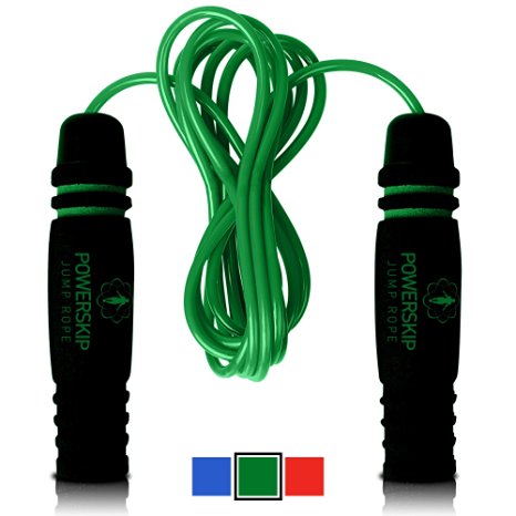 PowerSkip Jump Rope with Memory Foam Handles & Weighted Speed Cable ? Best Jump Ropes for CrossFit, Fitness Workout, Jumping Exercise, Skipping, MMA and Boxing (Perfect for Adults & Kids)