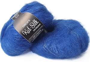 Drops Mohair and Silk Yarn Kid-Silk, 0 or Lace, 2 Ply, 0.9 oz 230 Yards per Ball (21 Cobalt Blue)