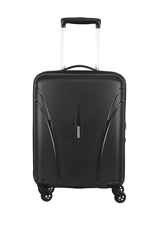 American Tourister Ivy 55 cms Small Cabin Polypropylene (PP) Hard Sided 4 Wheeler Spinner Luggage/Suitcase/Trolley Bag with TSA Lock (Black)