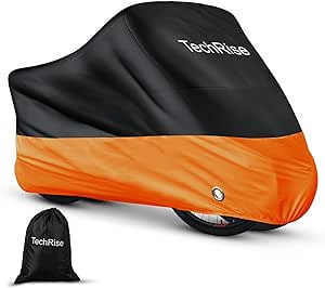 TechRise Bike Cover Waterproof Outdoor, Motorbike Covers,190T Nylon Bicycle Cover for 2-3 Bikes,Anti Wind Dust Rain Snow UV with Lock-holes & Storage Bag for eBikes/Mountain Bikes/Road Bikes(Orange)