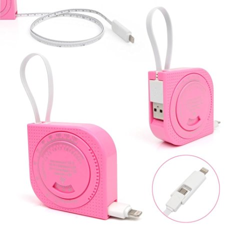 YORKING Mini 2 In 1 multifunction Tape Measure Design USB Cable with 3 Feet 8 Pin Scale and BMI Functions for iPhone Samsung Galaxy And Most Android Smartphones (Pink)