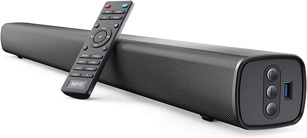 RIF6 Surround Sound Bar - Slim Home Theater Soundbar with LED Display Dual Built-in Subwoofers and 4 Equalizer Settings - Bluetooth HDMI AUX USB Compatible Audio TV Speaker with Remote Control