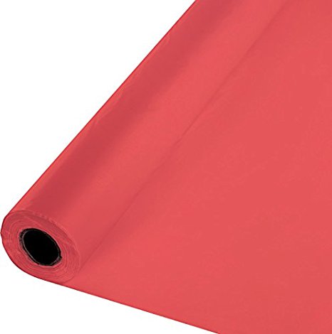 Creative Converting Touch of Color Plastic Banquet Table Roll, 100', Coral