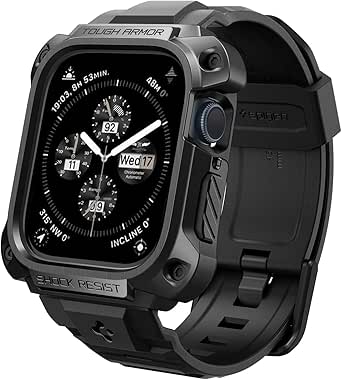 Spigen Tough Armor Pro Metal Designed for Apple Watch Series 9/8/7 45mm Durable Metal Case with Band - Black