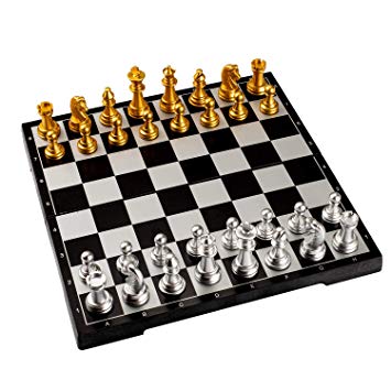 Chess Travel Magnetic Board Game Portable Set Toy Golden & Silver 12.6 Inches Set