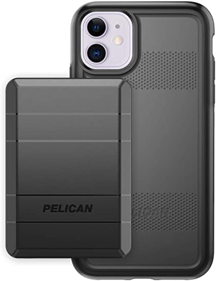 Pelican iPhone 11 Case, Protector Series – Military Grade Drop Tested, TPU, Polycarbonate Protective Case for Apple iPhone 11 - with EMS Rechargeable Battery Pack (Black) (C56220-001A-BKBK)