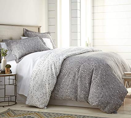 Southshore Fine Living, Inc. The Vilano Choice Collection 3-Piece Reversable Printed Duvet Cover Set, King/California King, Botanical Leaves Grey