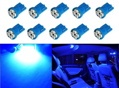 Cutequeen 10pcs LED Car Lights Bulb Blue T10 3528 4-smd 194 168 (Pack of 10)