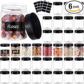 36PCS 8OZ Plastic Jars with Screw On Lids, Pen and Labels Refillable Empty Round Slime Cosmetics Containers for Storing Dry Food, Makeup, Slime, Honey Jam, Cream, Butter, Lotion