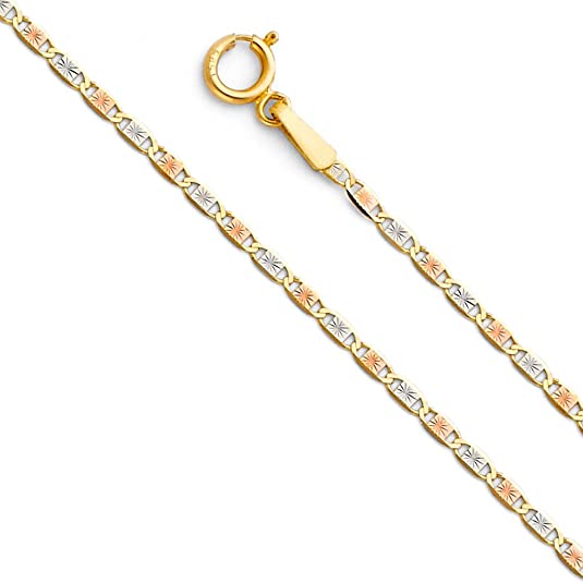 14k REAL Tri Color Gold Solid 1.5mm Diamond Cut Chain Necklace with Spring Ring Clasp