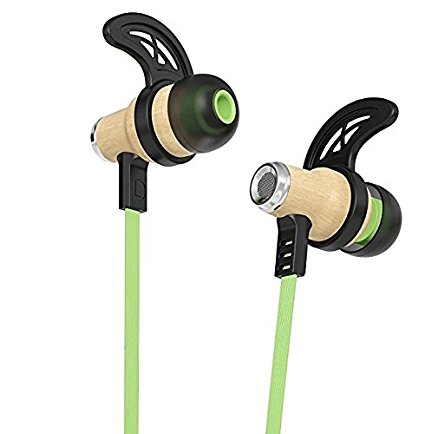 Bluetooth Earphones | Symphonized NRG Wireless In-ear Headphones | Stereo Wood Earbuds | Secure Fit for Sport with Built-in Mic - Green