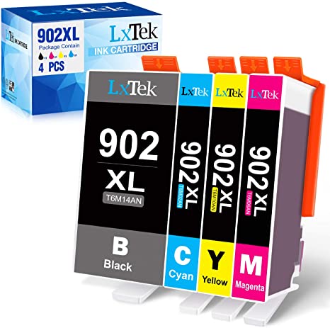 LxTek Compatible Ink Cartridge Replacement for HP 902XL 902 902 XL Ink Cartridge to use with Officejet 6978 6958 6968 6954 Printer (Black, Cyan, Magenta, Yellow, 4 Pack)