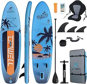 UPWELL 11'/10'6"/10'2" Inflatable Stand Up Paddle Board with sup Accessories Including Backpack, Repairing Kits, Non-Slip Deck, Leash, 3 Fins, Paddle and Hand Pump