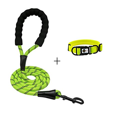 NIMBLE Dog Leash and Collar Set 5FT Strong Reflective Dog Leash and Waterproof Collar for Medium Large Dogs