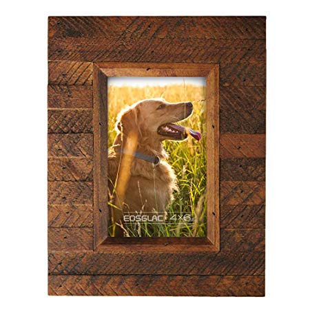 Eosglac Wooden Picture Frame 4x6 inch, Wood Plank Design with Rustic Brown Finish, Wall Mounting or Tabletop Display, Handmade Photo Frame (4x6, Brown)