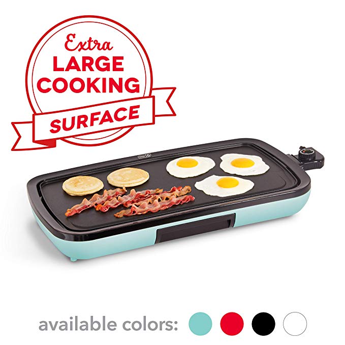 DASH DEG200GBAQ01 Everyday Nonstick Electric Griddle for Pancakes, Burgers, Quesadillas, Eggs & other on the go Breakfast, Lunch & Snacks with Drip Tray   Included Recipe Book, 20in, Aqua