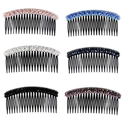 Yeshan 20 Teeth Plastic Hair Side Comb Hair clip with 2 rows crystal decoretion for Women and Girls,4 inch(Mixed 6 colors)
