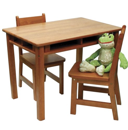 Lipper International Child's Rectangular Table and 2-Chair Set, Pecan