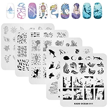 KADS 5Pcs Nail Stamp Plates set Nails Art Stamping Plate Set Nail plate Template Image Plate Ocean Series