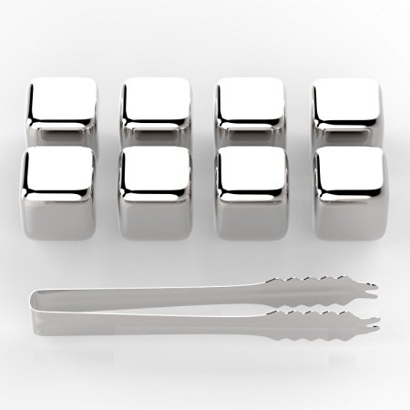 Craftsmind Whiskey Stones Set of 8 Urban Choice Products Reusable Ice Cubes Stainless Steel Drink Coolers with Tongs for Wine Soda