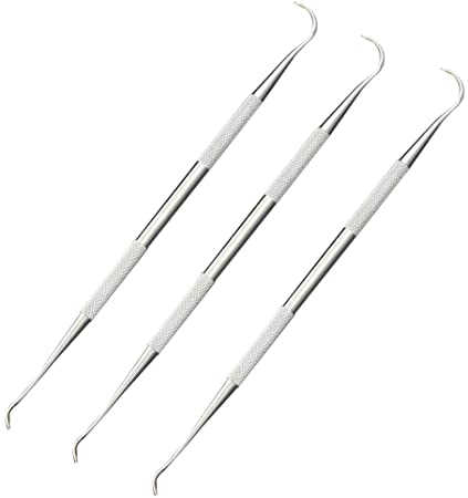 Hemobllo Dental Tooth Picks Stainless Steel Dual End Dental Hygiene Set Dentists Tools for Oral Care Use Set 3 PCS (Silver)