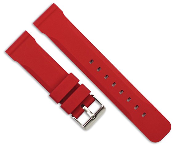 Beveled Rubber Watch Band - Red - 22mm