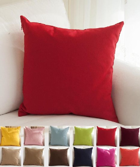 TangDepot Cotton Solid Throw Pillow Covers, 18" x 18", Red