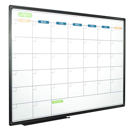 JILoffice Dry Erase Calendar Whiteboard - Magnetic White Board Calendar Monthly 36 X 24 Inch, Black Aluminium Frame Wall Mounted Board for Office Home and School