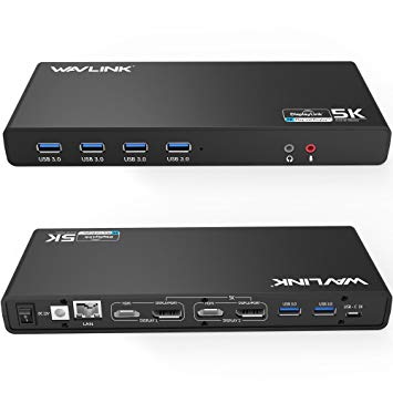 Wavlink Universal USB-C Ultra 5K Docking Station with 4K Dual Video Outputs and Support for Windows Vista/ 7/8/ 8.1/10（USB-C in,DP and HDMI,Gigabit Ethernet,Audio Out and Mic in,6 USB 3.0 Port