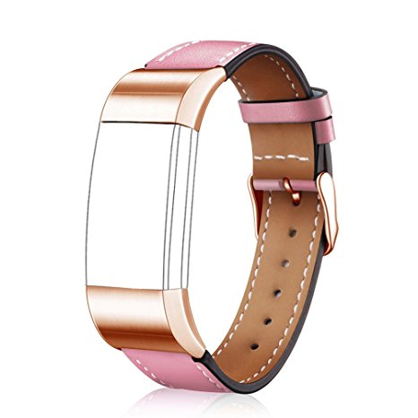 For Fitbit Charge 2 Leather Bands Special Edition Lavender Rose Gold Buckle, Wearlizer Replacement Leather Band/Straps/Accessories for Fitbit Charge hr 2 Small Large Women