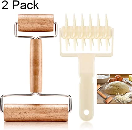Mudder 2 Pieces Pizza Plastic Dough Docker Wood Pastry Pizza Roller, Time-Saver Pizza Dough Roller Docker for Pizza Crust or Pastry Dough