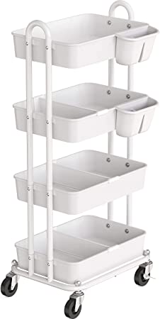 SimpleHouseware Heavy Duty 4-Tier Utility Rolling Cart, White