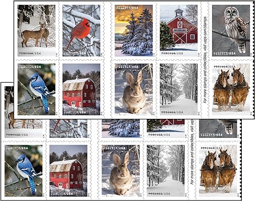 Generic Winter Scenes Forever Postage Stamps 2 Books of 20 First Class US Postal Holiday Celebrations Wedding Celebration Anniversary Traditions (40 Stamps)