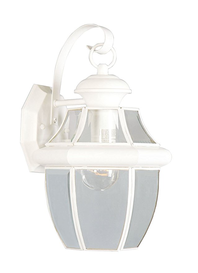 Livex Lighting 2151-07 Monterey 1 Light Outdoor White Finish Solid Brass Wall Lantern with Clear Beveled Glass