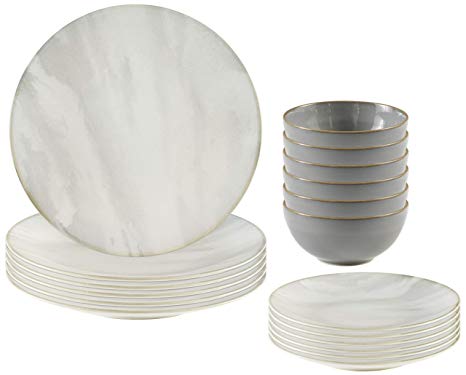 Rivet Modern Reactive-Glaze Stoneware 18-Piece Dinnerware Set, Service for 6, Gray Marble