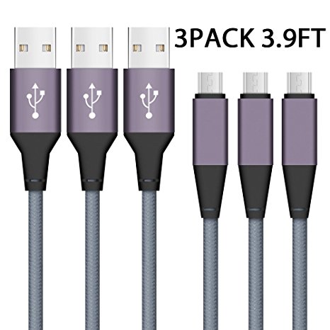 Micro USB Cable, 3.9FT / 1.2M 3-Pack Nylon Braided High Speed 2.0 USB to Micro USB Charging Cables Android Fast Charger Cord for Samsung Galaxy S7 Edge/S6/S5/S4,Note 5/4,LG,Nexus,Android Smartphones