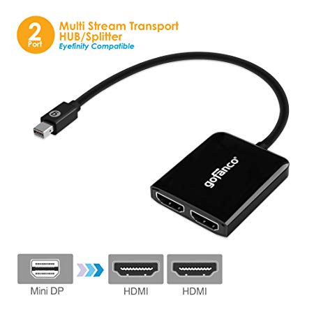 gofanco Mini DisplayPort to 2 HDMI MST Hub - mDP 1.2 to 2 HDMI Splitter, 2 port HDMI Multi Stream Transport Hub, for Windows PCs (mDPMST2HDMI)