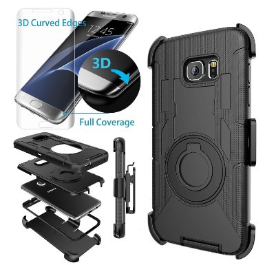 Galaxy S7 Edge Case,Case-cubic S7 Edge Holster-Dual Layer Armor Defender Protective Case Cover with kickstand Belt Swivel Clip TPU Curved Edge to Edge HD Screen Protector for Samsung S7 Edge