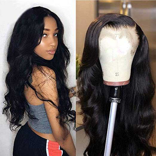 Maxine 360 Lace Frontal Wig Body Wave Brazilian Human Hair Wigs Pre-Plucked Hairline 130% Density Natural Color With Adjustable Straps 360 Lace Wig with Baby Hair for Black Women 10 inch