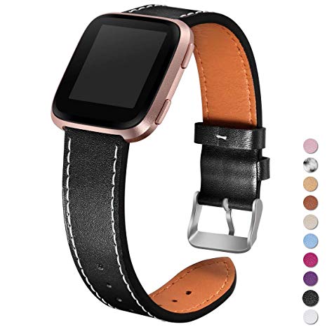 Maledan Replacement Bands Compatible for Fitbit Versa, Genuine Leather Band Replacement Accessories Strap for Fitbit Versa Smart Watch, Women Men