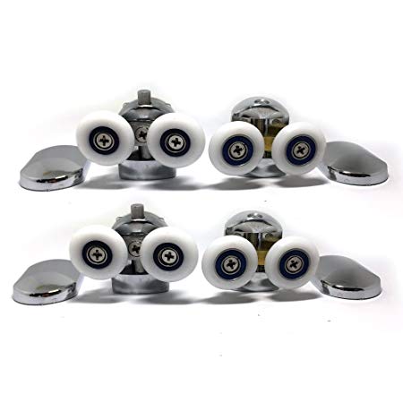Replacement Shower Door Fixing Wheels in Chrome - 2x Top & 2x Bottom - Fits Glass 4-6mm