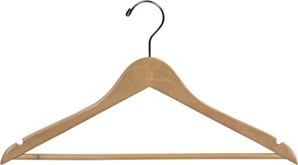 The Great American Hanger Company Wood Suit Hanger w/Solid Wood Bar, Box of 100 Space Saving 17 Inch Flat Wooden Hangers w/Natural Finish & Chrome Swivel Hook & Notches for Shirt Dress or Pants