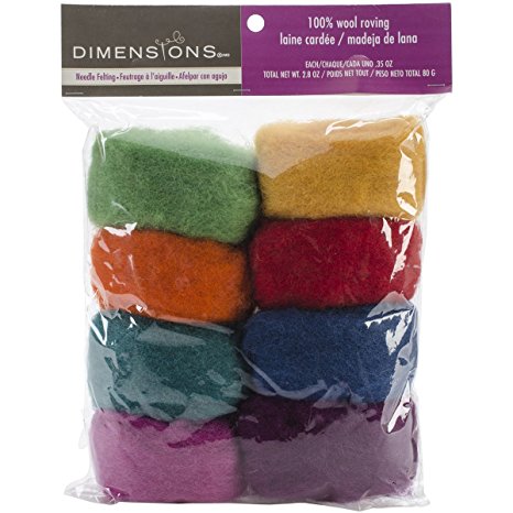 Dimensions Crafts 72-74002 Rainbow Wool Roving for Needle Felting, 8-Pack