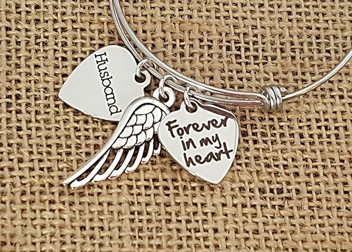 Memorial Jewelry, Memorial Bracelet, Loss of Husband, Angel Wing, Forever In My Heart, Sympathy Gift